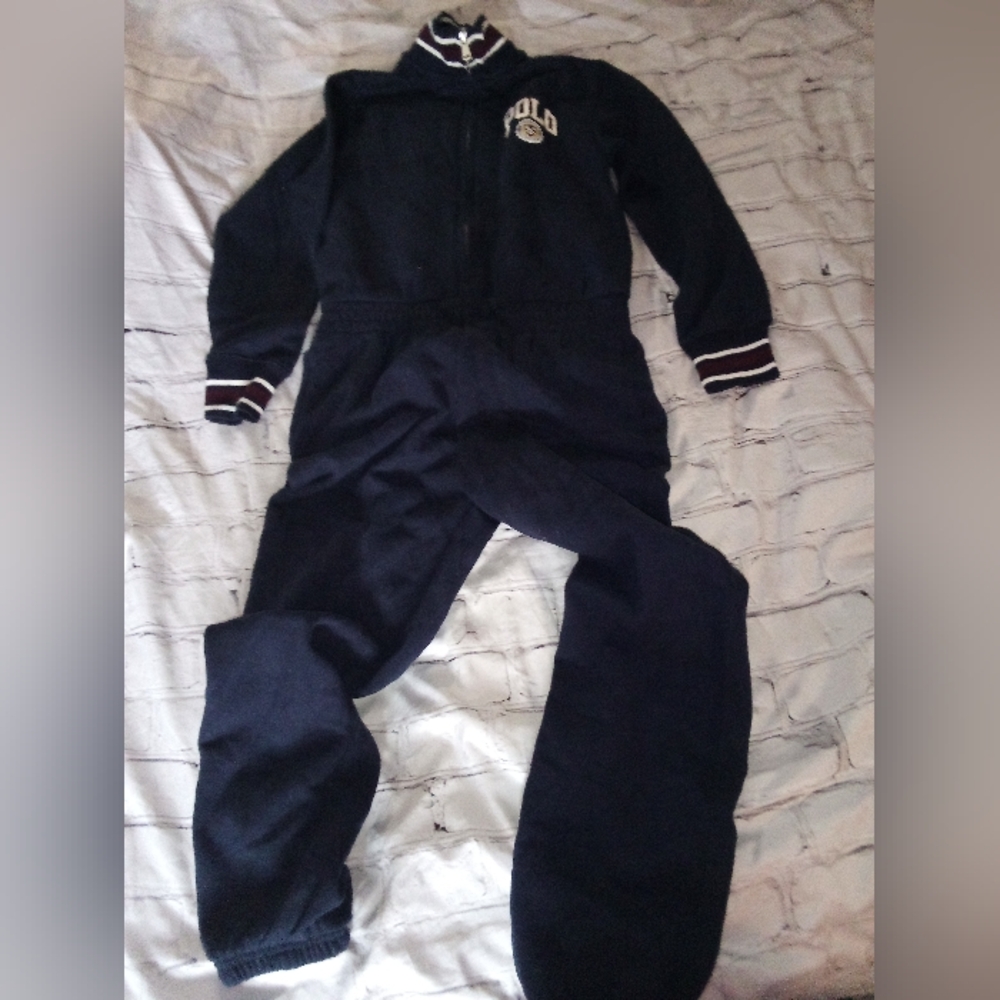 Girls Polo Ralph Lauren Navy one piece quarter zip jumpsuit w/ elastic waist